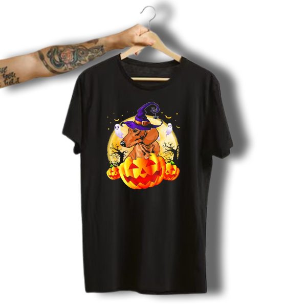 Halloween Dachshund Witch Hat Pumpkin Moon Ghosts T Shirt t shirt 1