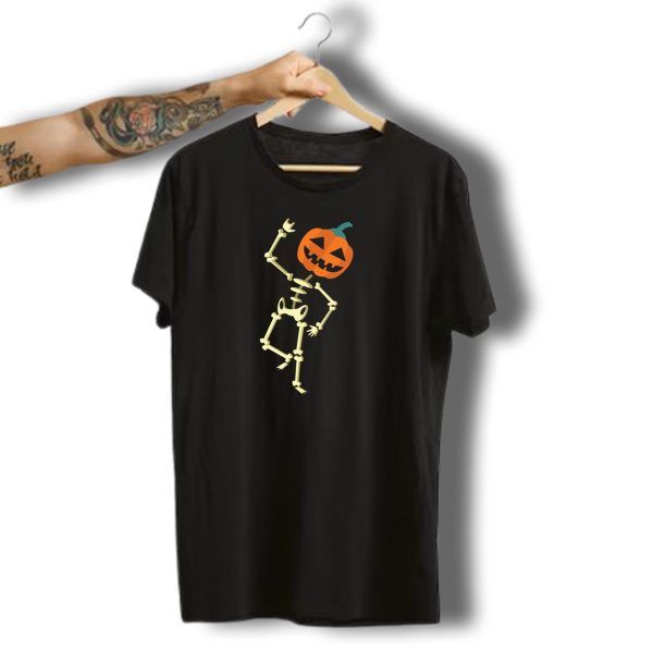 Halloween Dancing Skeleton With Pumpkin Head T Shirt t shirt 1