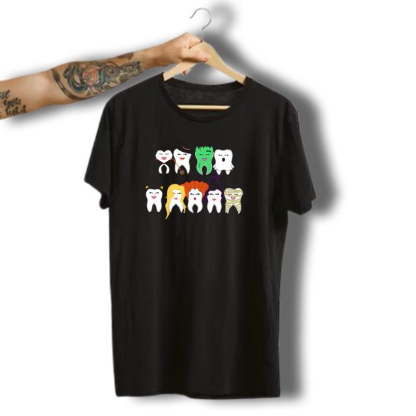 Halloween Dentists Iconic Tooth Characters Dracula Witch Frankenstein Ghost Cat T Shirt t shirt 1 1