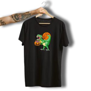 Halloween Dinosaur Pumpkin Scary Rex Cartoon Trick Or Treat Moon Bats T-Shirt