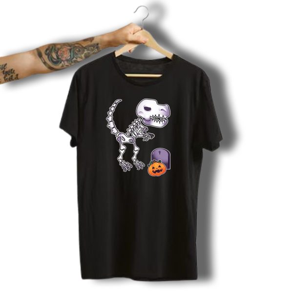 Halloween Dinosaur Skeleton Pumpkin Graveyard Scene T Shirt t shirt 1