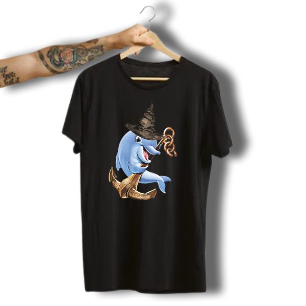Halloween Dolphin With Witch Hat Holding Anchor 3D T Shirt 1 t shirt 1