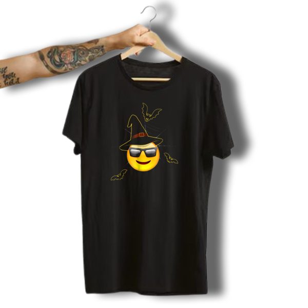 Halloween Emoji Witch Smiling Face With Sunglasses And Bats T Shirt 1 t shirt 1