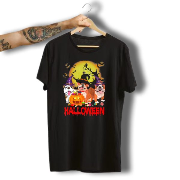 Halloween English Bulldog Witch Moon Pumpkin T Shirt t shirt 1