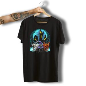 Halloween English Bulldogs Mummy Witch Haunted House Bats T-Shirt