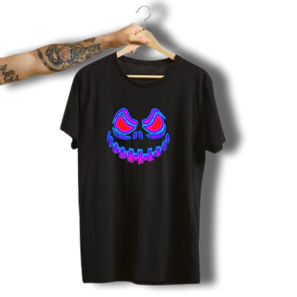Halloween Evil Pumpkin Red Blue Stripes T Shirt t shirt 1