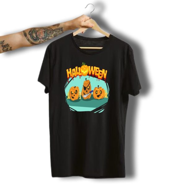Halloween Evil Pumpkins With Knife And Eyepatch T Shirt t shirt 1
