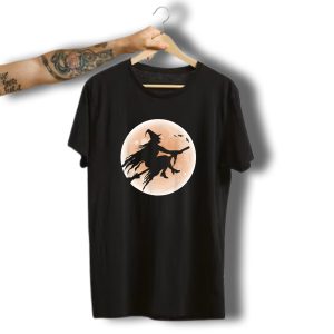 Halloween Full Moon Witch Flying With Bats T-Shirt