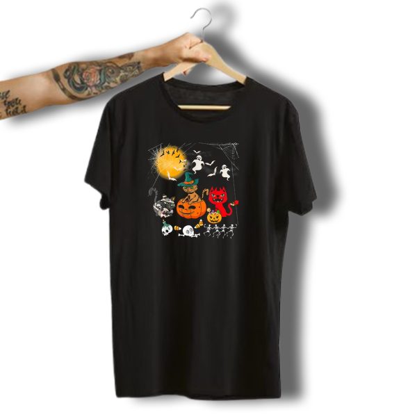 Halloween Funny Cat Lover With Witch Cat And Devil Cat T Shirt t shirt 1 1