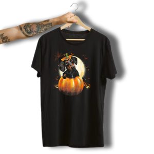 Halloween Funny Dachshund Pumpkin Moon Bats Spiderweb T-Shirt