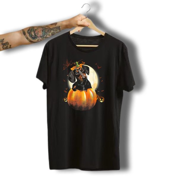 Halloween Funny Dachshund Pumpkin Moon Bats Spiderweb T Shirt t shirt 1