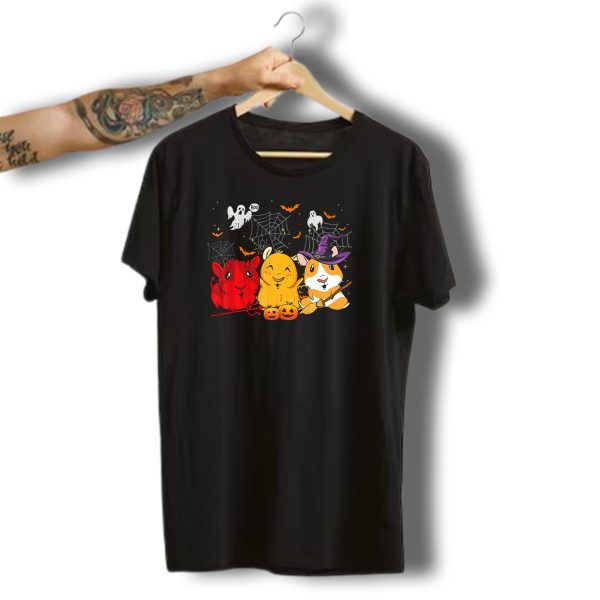 Halloween Funny Guinea Pigs In Costumes With Ghosts And Spiderwebs T Shirt t shirt 1 1