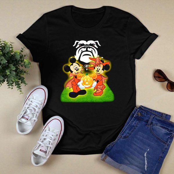 Halloween Georgia Bulldogs Mickey Minnie Pumpkin T Shirt 1