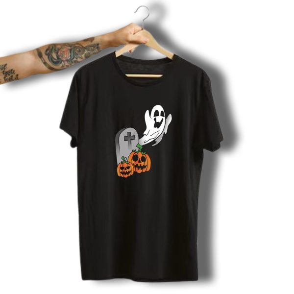 Halloween Ghost And Pumpkins With Grave Stone Horror Scary T Shirt t shirt 1
