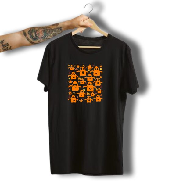Halloween Ghost Boo Pattern With Autumn Leaves And Pumpkins T Shirt t shirt 1