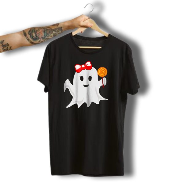 Halloween Ghost Girl Red Bow Lollipop Candy T Shirt t shirt 1