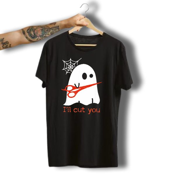 Halloween Ghost ILl Cut You Boo With Scissors And Spiderweb T Shirt t shirt 1