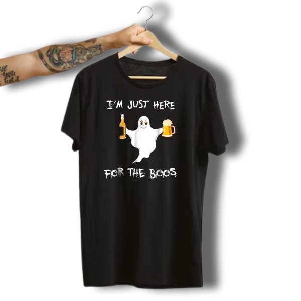 Halloween Ghost IM Just Here For The Boos With Beer And Bottle T Shirt t shirt 1