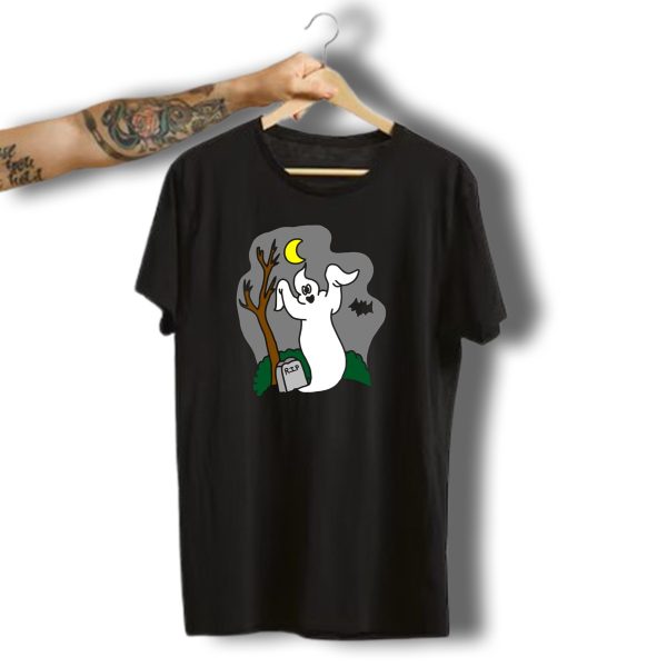 Halloween Ghost With Rip Tombstone And Moon T Shirt t shirt 1
