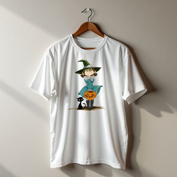 Halloween Girl Witch Hat Pumpkin Black Cat T Shirt t shirt 1