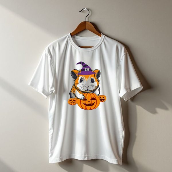 Halloween Guinea Pig With Witch Hat And Pumpkins t shirt 1