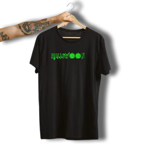 Halloween Hallowoon Pumpkin Face Green T Shirt t shirt 1