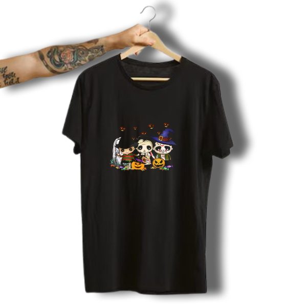 Halloween Horror Icons Trio With Jack O Lanterns And Candy T Shirt t shirt 1