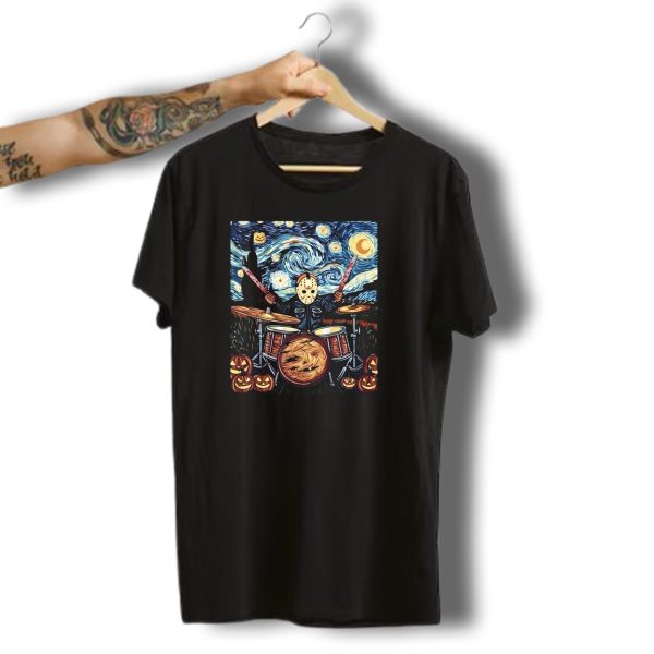 Halloween Horror Movies Van Gogh Style Drummer T Shirt t shirt 1