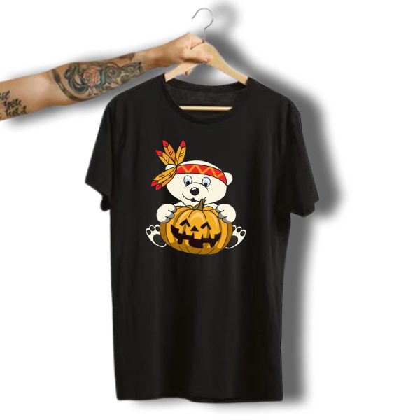 Halloween Indian Polar Bear Holding Pumpkin T Shirt t shirt 1