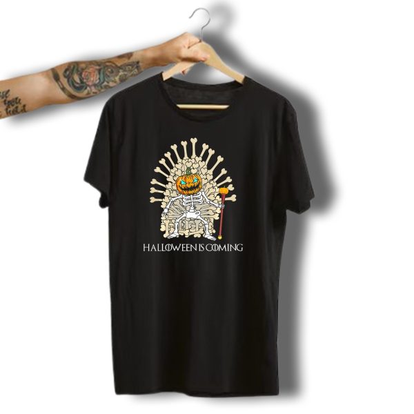 Halloween Is Coming Skeleton Pumpkin Throne T Shirt t shirt 1