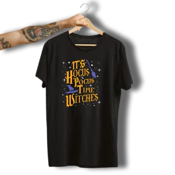 Halloween Its Hocus Pocus Time Witches With Stars Broom And Hat T Shirt 1 t shirt 1
