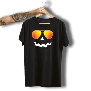 Halloween Jack O Lantern With Sunglasses And Spider Web Reflection T-Shirt