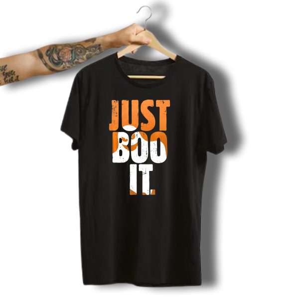 Halloween Just Boo It Funny Ghost Text With Orange White Letters T Shirt t shirt 1