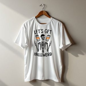 Halloween Lets Get Halloweird Skeleton With Pumpkin Beer Cans T-Shirt