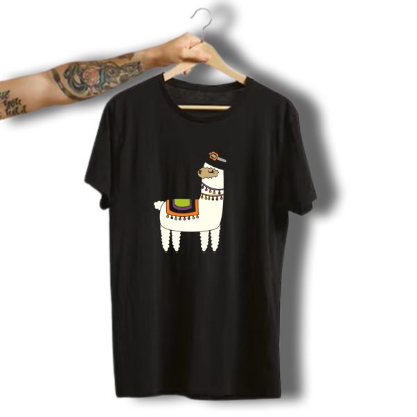 Halloween Llama In Witch Hat With Colorful Blanket And String Lights T Shirt 1 t shirt 1