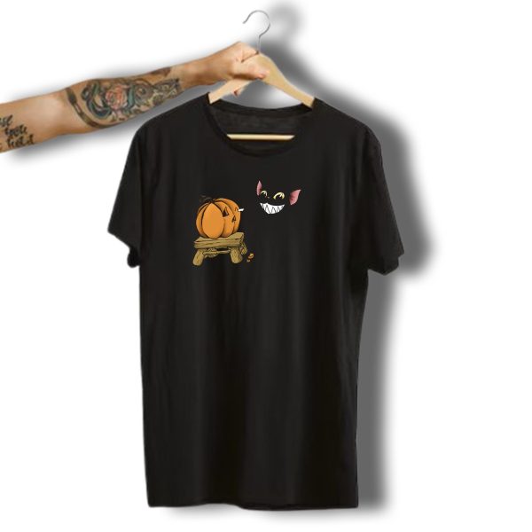 Halloween Mischievous Grinning Cat Carving Pumpkin T Shirt t shirt 1 1