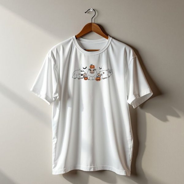 Halloween Moo Deng Ghost With Pumpkins And Spider Webs T Shirt t shirt 1