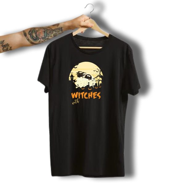 Halloween Moon Night Witches With Hitches Campers And Pumpkins T Shirt t shirt 1
