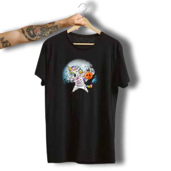 Halloween Mummy Unicorn Dabbing With Pumpkin Basket T Shirt t shirt 1