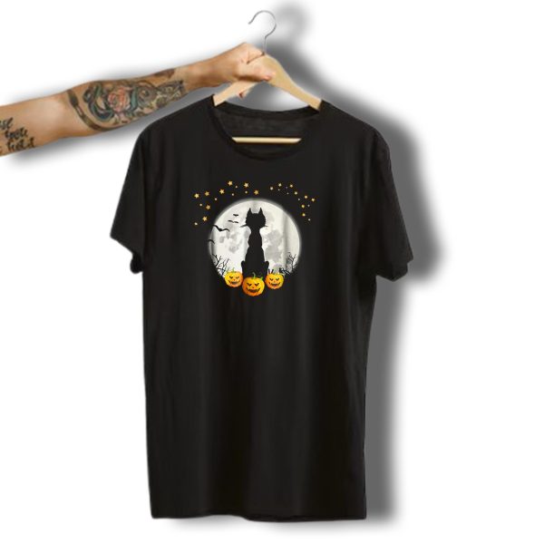 Halloween Night Cat Silhouette With Pumpkins And Moon T Shirt t shirt 1