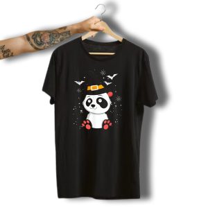 Halloween Panda Witch With Bats And Stars T-Shirt