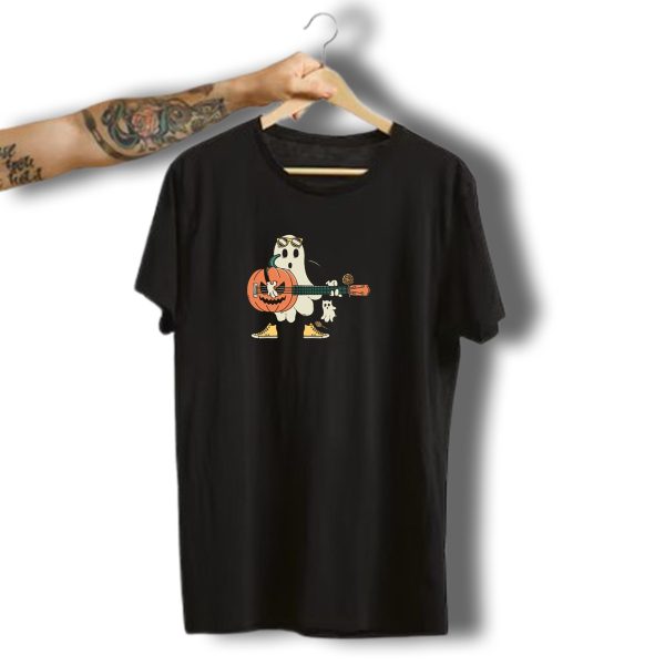 Halloween Party Ghost Playing Guitar With Kitty T Shirt t shirt 1