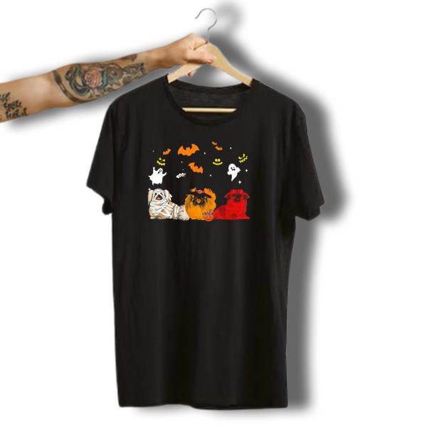 Halloween Pekingese Dogs Ghosts Bats Mummy Lovers T Shirt t shirt 1