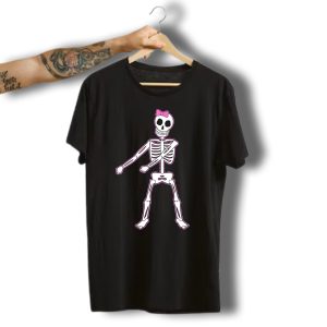Halloween Pink Hair Bow Skeleton Floss Dancer Girls T-Shirt