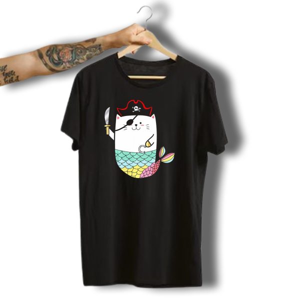 Halloween Pirate Cat Mermaid With Sword And Eye Patch T Shirt t shirt 1