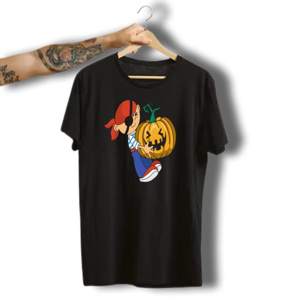 Halloween Pirate Pumpkin Character Hugging Jack O Lantern T Shirt t shirt 1