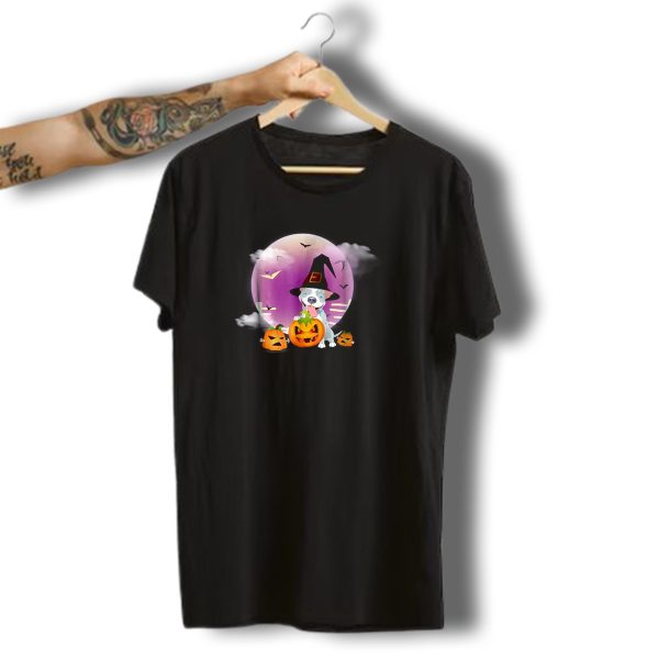 Halloween Pitbull Funny Witch Hat Pumpkins Moon Bats T Shirt t shirt 1 1