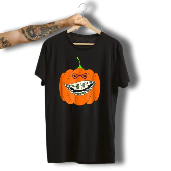 Halloween Pumpkin Braces Orthodontics Horror Grinning Jack O Lantern T Shirt t shirt 1