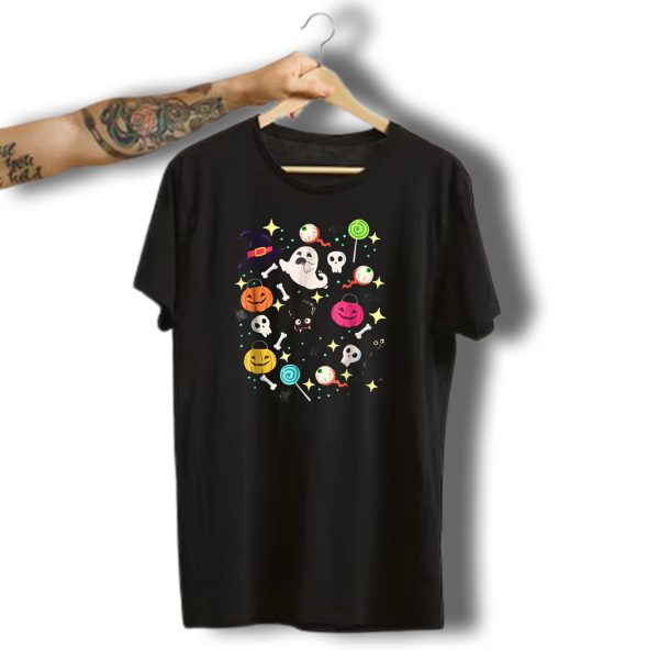 Halloween Pumpkin Cat Ghost Candy Witch Hat Lollipop Spider Skeleton Bones Bats T Shirt t shirt 1 1