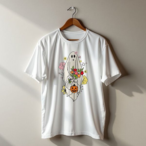 Halloween Pumpkin Costume Funny Vintage Cute Floral Ghost Bouquet T Shirt t shirt 1 1